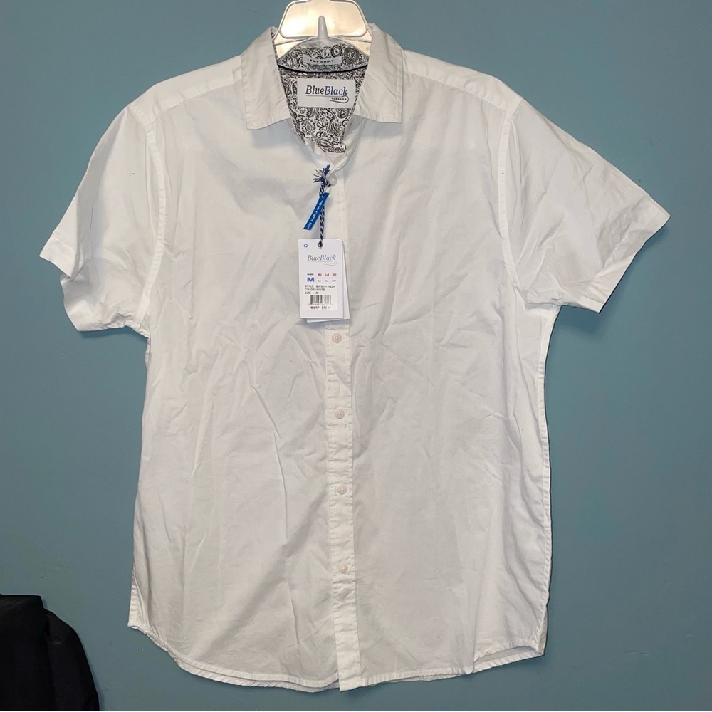 BlueBlack Threads The Right Fit White Short Sleeve Button Up Shirt Size Medium